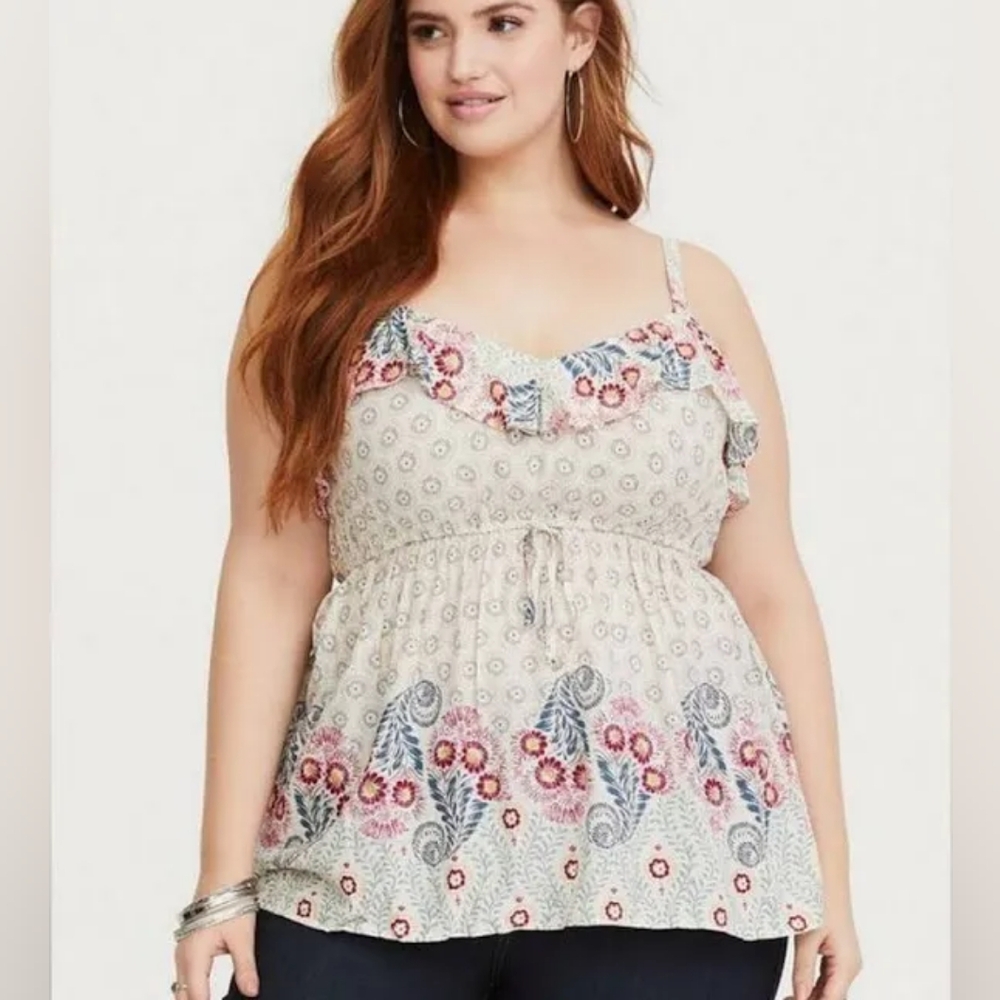 Torrid Ruffle Babydoll Challis Smocked Camisole 2 / 2x